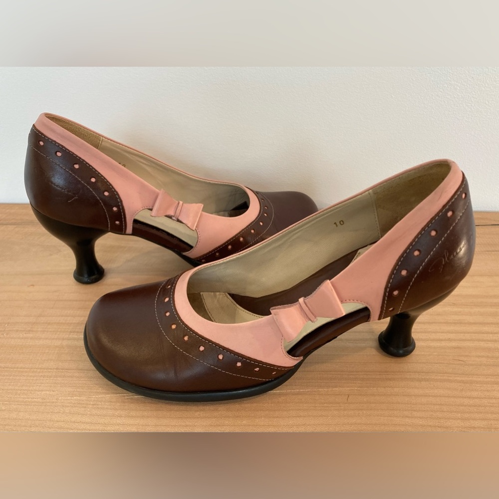John Fluevog heels Tennessee pink brown with bow